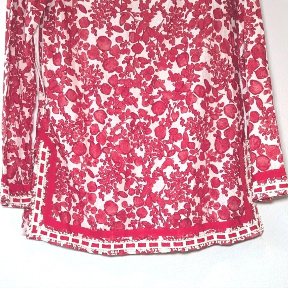 Tory Burch Red Floral Crochet Ribbon Details Blouse
